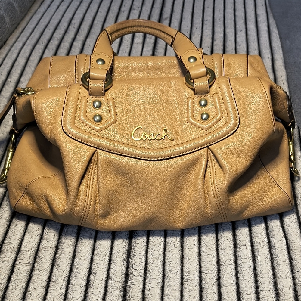 Coach Tan Leather Satchel with Gold Accents